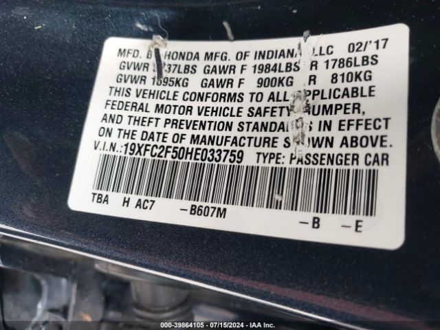 19XFC2F50HE033759 Honda Civic Lx