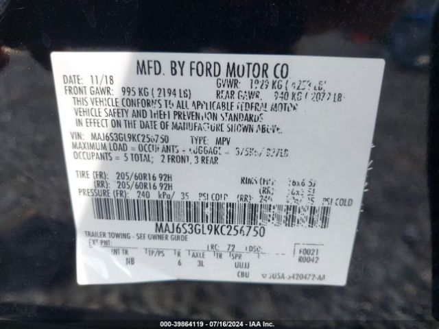 2019 FORD ECOSPORT MAJ6S3GL9KC256750 Photo 8