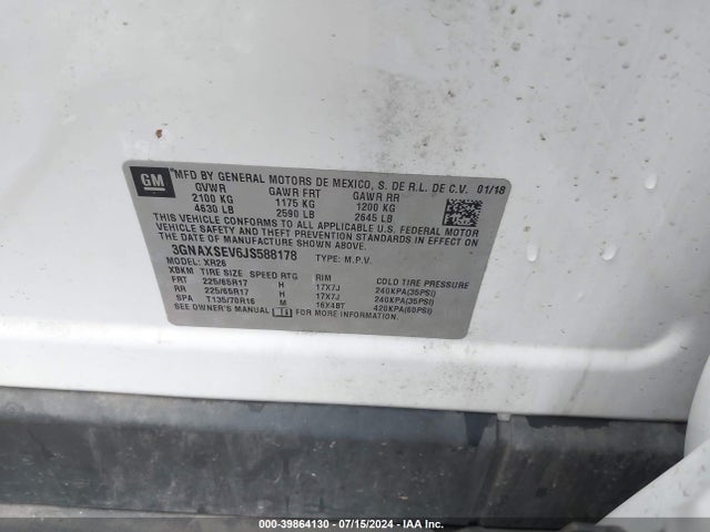 Chevrolet EQUINOX LT 2018 3GNAXSEV6JS588178 Image 9