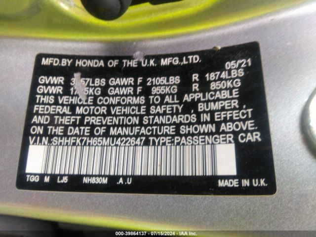SHHFK7H65MU422647 Honda CIVIC EX