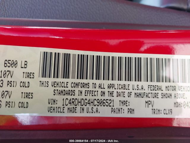 1C4RDHDG4HC906521 Dodge Durango Gt Rwd