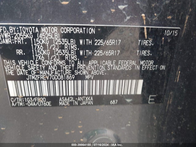 Toyota RAV4 LE 2016 JTMZFREV7GD081869 Image 9