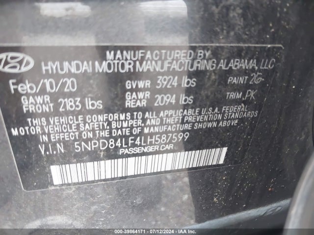 Hyundai ELANTRA SEL 2020 5NPD84LF4LH587599 Image 9