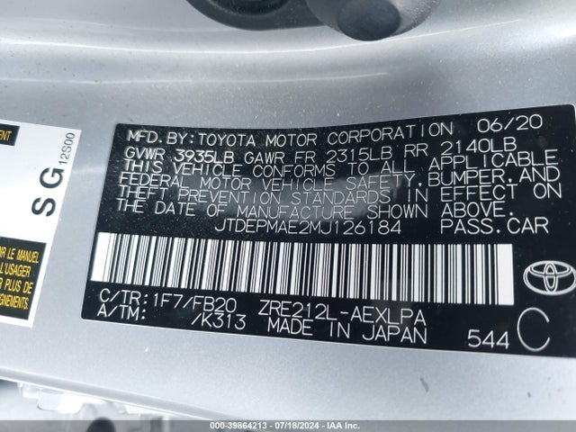 Toyota COROLLA LE 2021 JTDEPMAE2MJ126184 Image 9