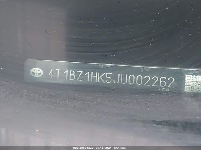 4T1BZ1HK5JU002262 Toyota Camry Xle V6