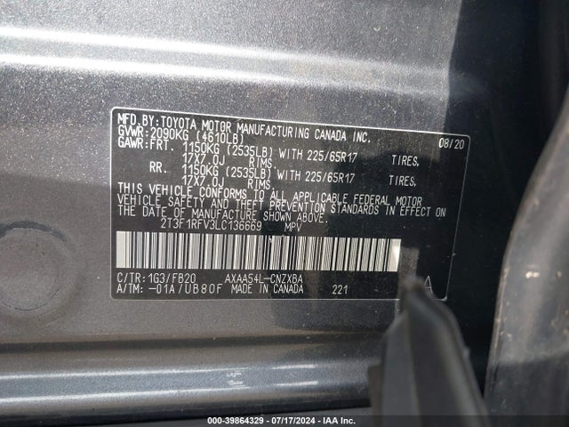 Toyota RAV4 LE 2020 2T3F1RFV3LC136669 Image 9