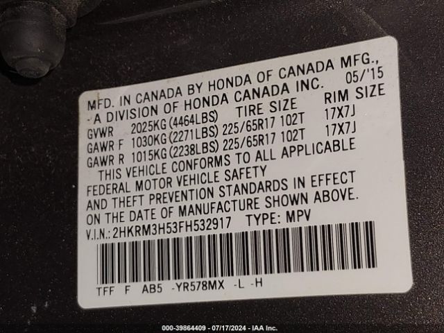 2HKRM3H53FH532917 Honda CR-V EX