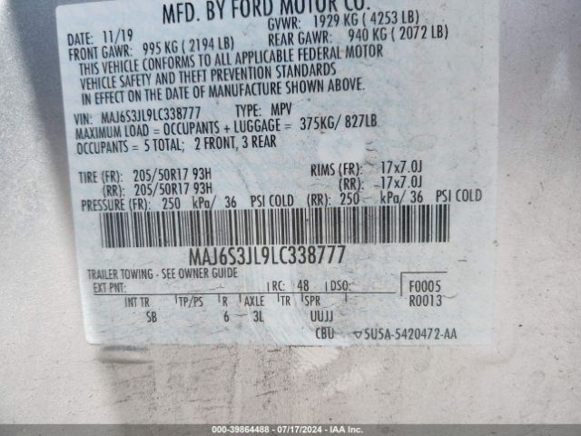 MAJ6S3JL9LC338777 Ford Ecosport Ses
