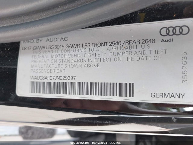 WAUC8AFC7JN029297 Audi A6 2.0t Premium/2.0t Sport