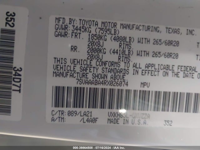 Toyota Sequoia Platinum 2024 7SVAAABA4RX026074 Image 9