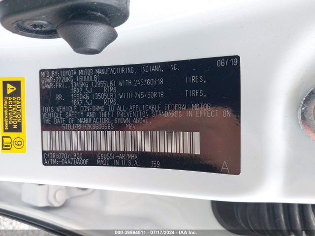 Toyota Highlander Xle 2019 5TDJZRFH2KS606685 Image 9