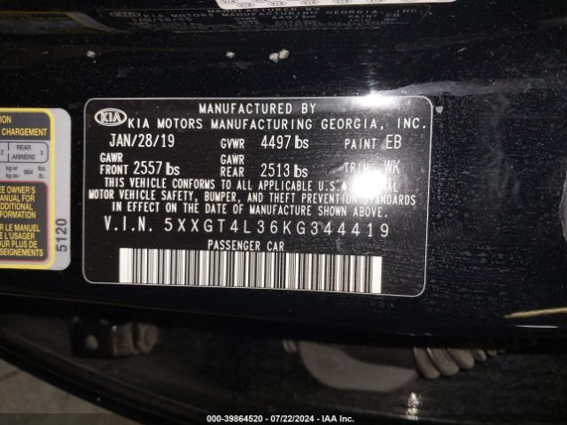 2019 KIA OPTIMA 5XXGT4L36KG344419 Photo 8