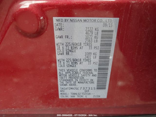 5N1AT2MV2GC737315 Nissan Rogue Sl