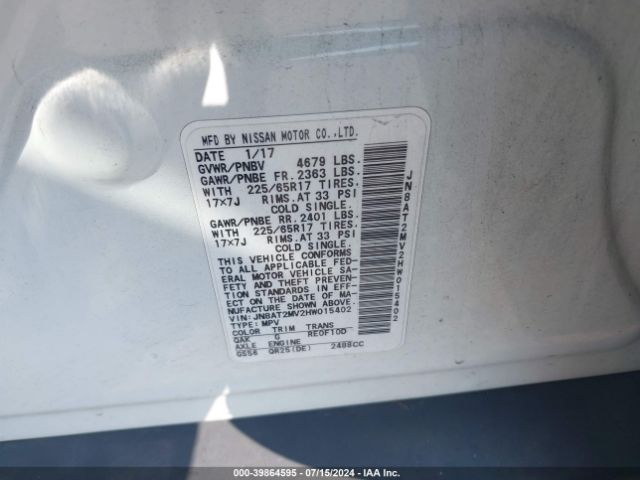 JN8AT2MV2HW015402 Nissan ROGUE S