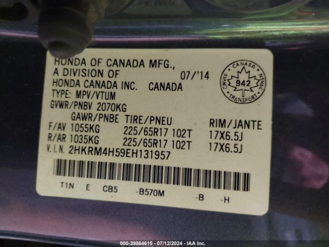 2HKRM4H59EH131957 Honda CR-V EX