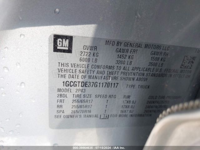 1GCGTDE37G1170117 Chevrolet Colorado Z71