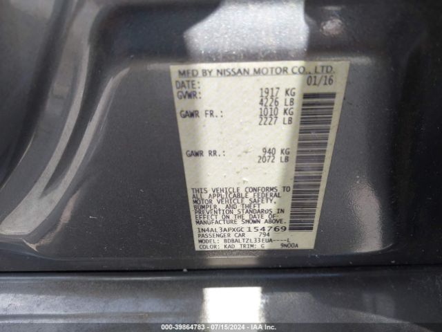 1N4AL3APXGC154769 Nissan Altima 2.5 Sl