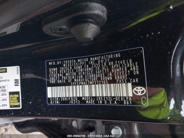 Toyota COROLLA LE 2021 5YFEPMAE7MP212165 Image 9