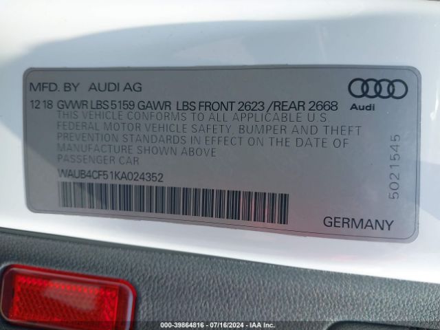 WAUB4CF51KA024352 Audi S5 3.0t Premium