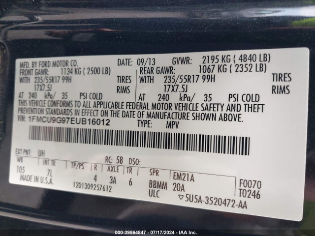 Ford ESCAPE SE 2014 1FMCU9G97EUB16012 Image 9