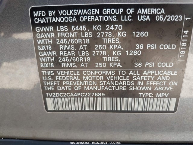 1V2DC2CA4PC227689 Volkswagen Atlas Cross Sport 2.0t Se
