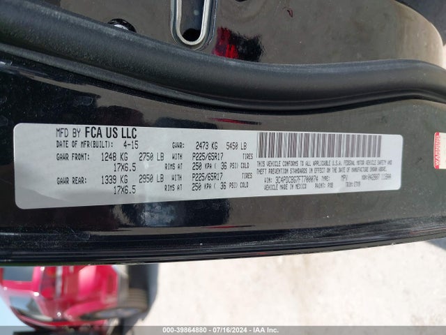 Dodge Journey Sxt 2015 3C4PDCBG7FT700074 Image 9