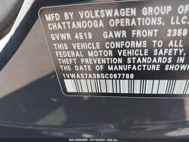 1VWAS7A38GC067788 Volkswagen Passat 1.8t R-line