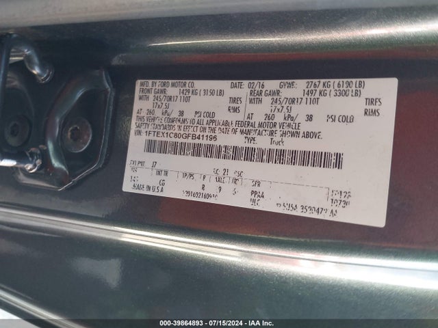 Ford F-150 Xl 2016 1FTEX1C80GFB41196 Image 9