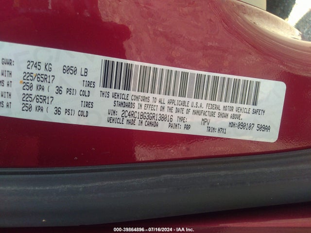 2C4RC1BG3GR138016 Chrysler Town & Country Touring