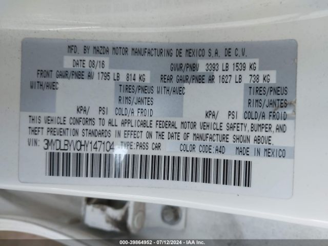 3MYDLBYV0HY147104 Toyota YARIS IA