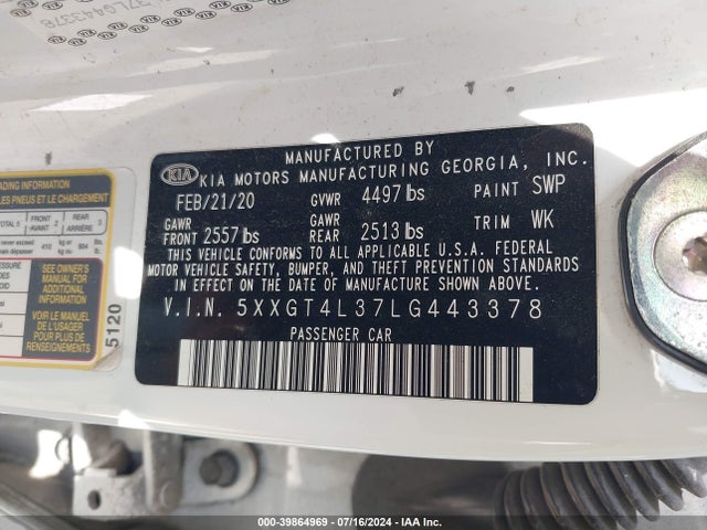KIA Optima Lx 2020 5XXGT4L37LG443378 Image 9