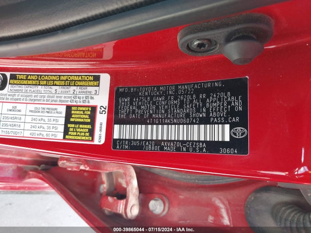 Toyota CAMRY SE 2022 4T1G11AK5NU060742 Image 9