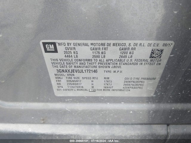 Chevrolet EQUINOX LT 2018 3GNAXJEV0JL172146 Image 9