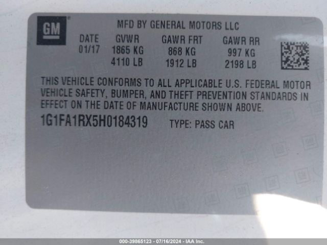 1G1FA1RX5H0184319 Chevrolet Camaro 1ls
