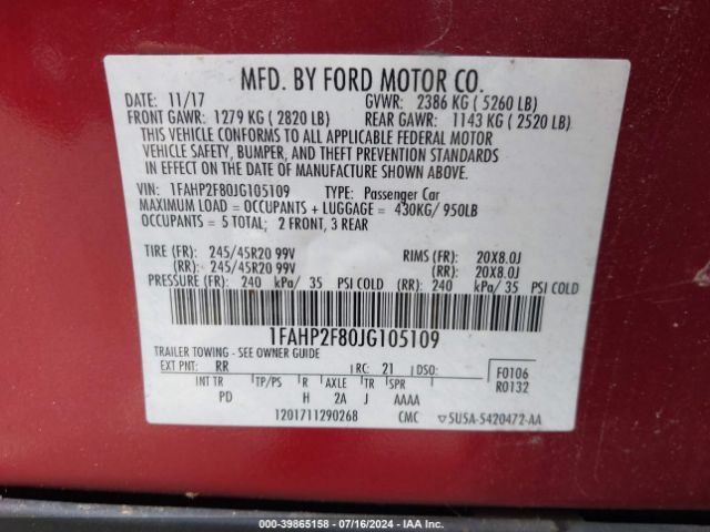 1FAHP2F80JG105109 Ford Taurus Limited