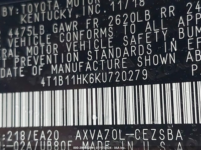Toyota CAMRY SE 2019 4T1B11HK6KU720279 Image 9