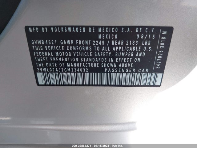 3VWL07AJ2GM224632 Volkswagen Jetta 1.8t Sel