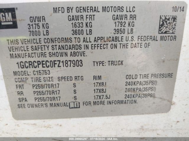1GCRCPEC0FZ187903 Chevrolet Silverado 1500 Wt