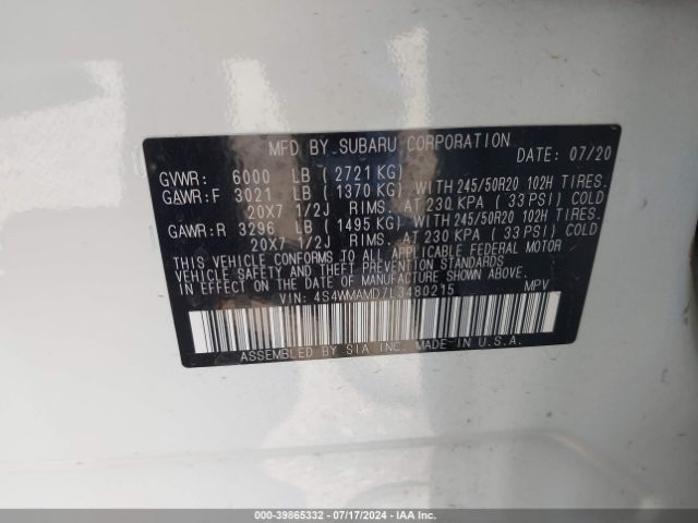 4S4WMAMD7L3480215 Subaru Ascent Limited