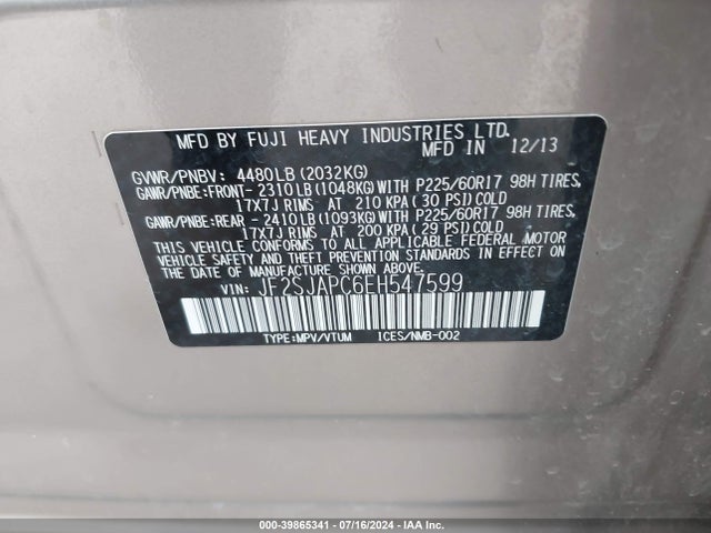 JF2SJAPC6EH547599 Subaru Forester 2.5i Touring