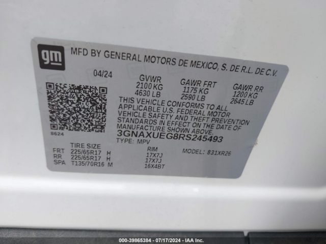 3GNAXUEG8RS245493 Chevrolet Equinox Awd Lt