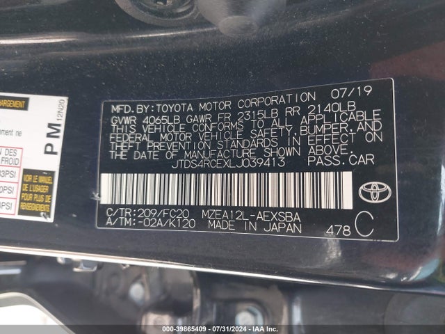 Toyota COROLLA SE 2020 JTDS4RCEXLJ039413 Image 9