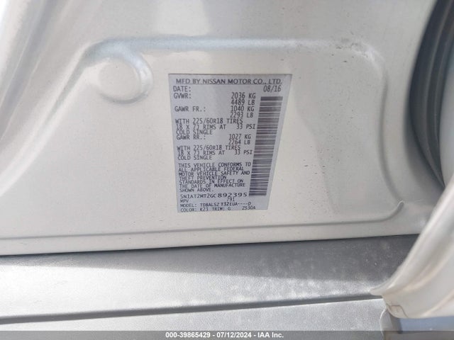 Nissan Rogue Sl 2016 5N1AT2MT2GC892395 Image 9