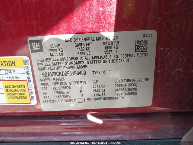 5GAKRCKD3FJ190400 Buick Enclave Premium