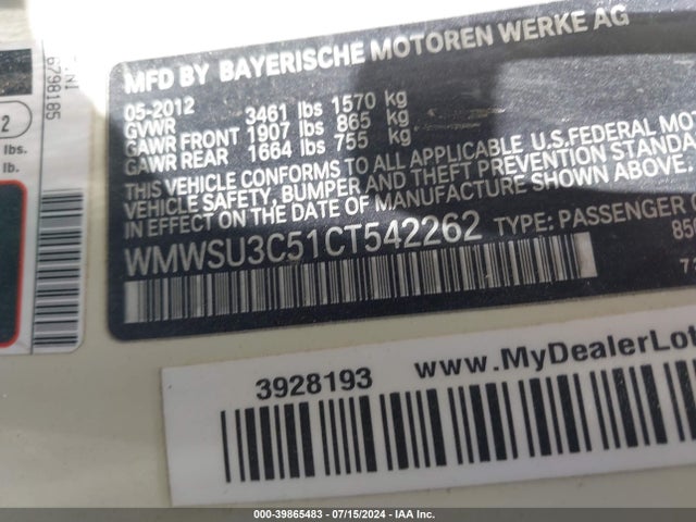 2012 MINI COOPER WMWSU3C51CT542262 Photo 8