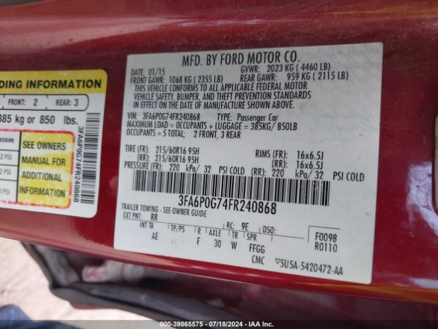 3FA6P0G74FR240868 Ford FUSION S