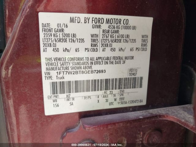 1FT7W2BT8GEB72693 Ford F-250 Lariat