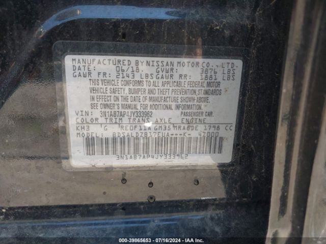 3N1AB7AP4JY333962 Nissan SENTRA SV