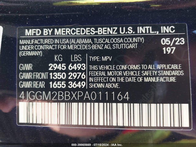 4JGGM2BBXPA011164 Mercedes-Benz Eqe 350+ Suv