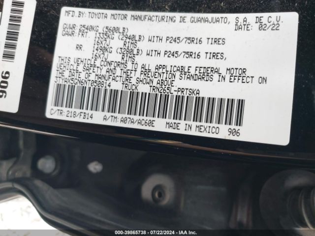 3TYAX5GN6NT050814 Toyota Tacoma Sr